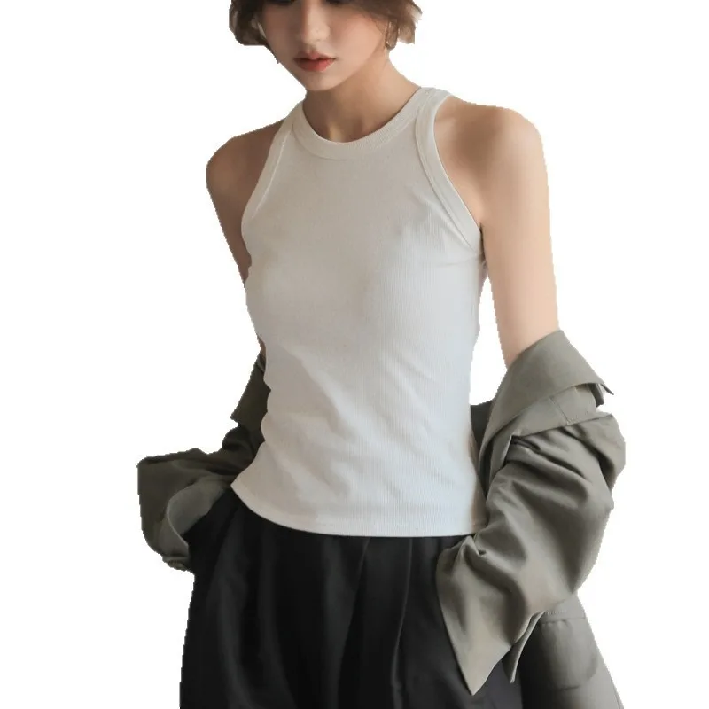 Canotta da donna corta sexy con spalle scoperte o collo solido gilet sportivo casual lavorato a maglia a costine canotta elastica di base