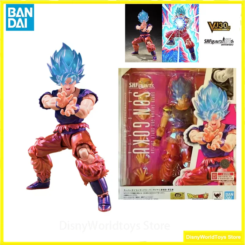 100% Original Bandai S.H.Figuarts Super Saiyan God SHF Son Goku SSGSS Kaio-ken JUMP V30TH Dragon Ball Z In Stock Anime Model