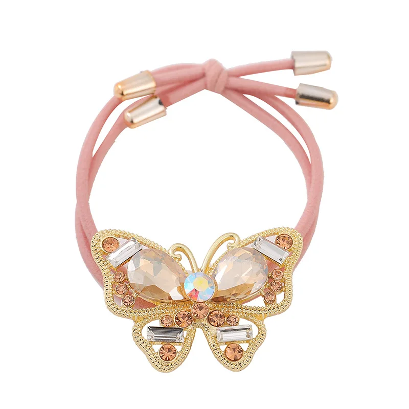 New Fashion Korean Style Alloy Rhinestone Butterfly  High Elasticity Rubber Band Hair Rope For Girl Women Summer Ponytail Tie