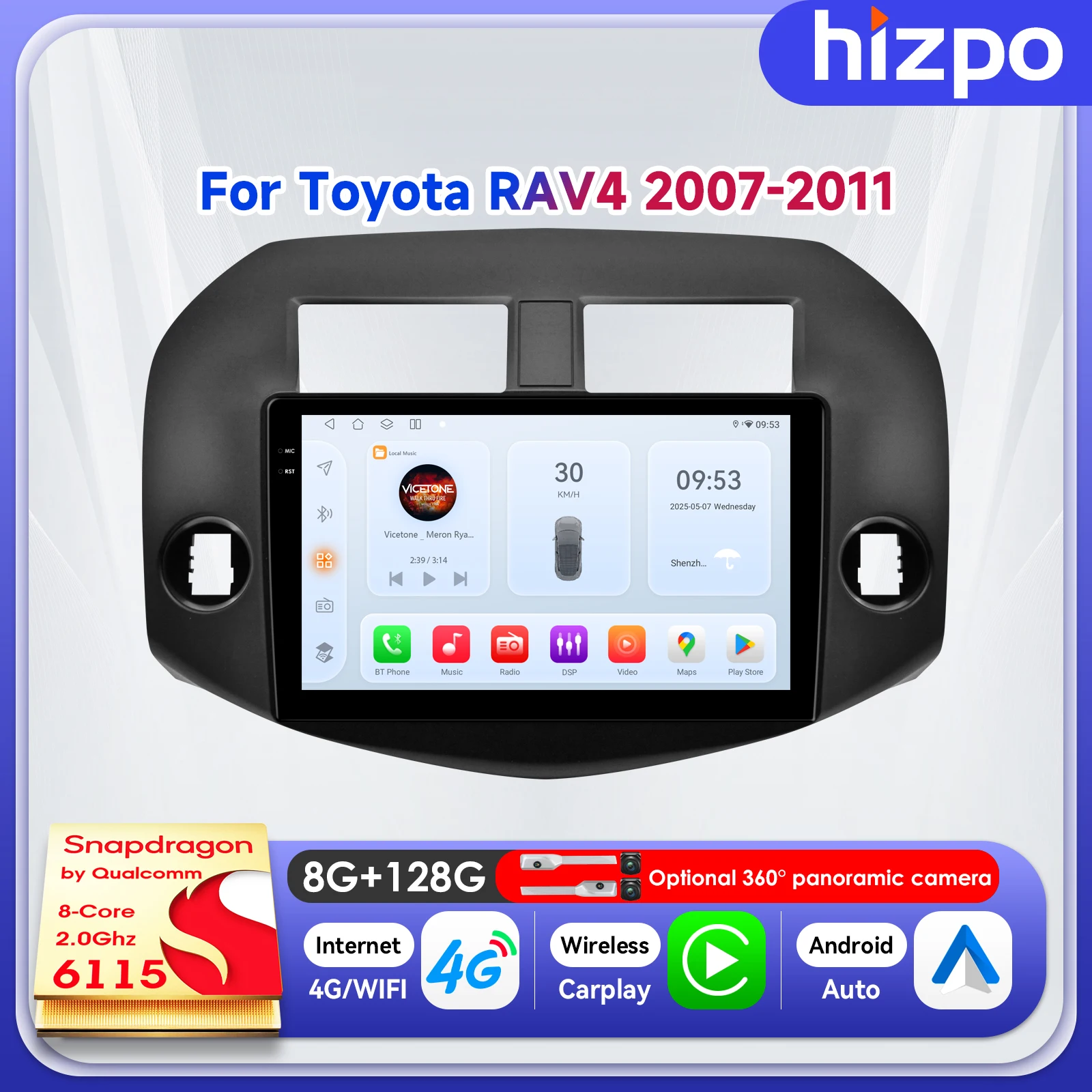 

Мультимедийный плеер Hizpo 10,1 дюйма с GPS-навигацией для Toyota RAV4 2007-2011, автомобильные смарт-системы, видео, беспроводной CarPlay, RDS, DSP