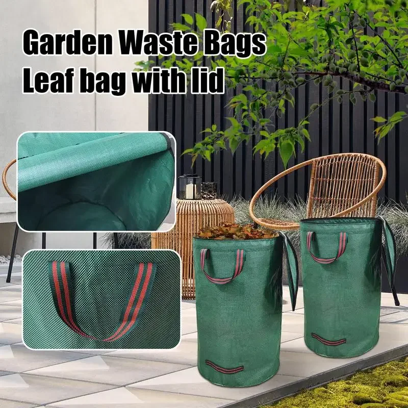 272/500L Garden Yard Waste Bag With Lid Foldable Leaf Collection Trash Can Reusable Fallen Leaves Outdoor Gardening Storage Bag
