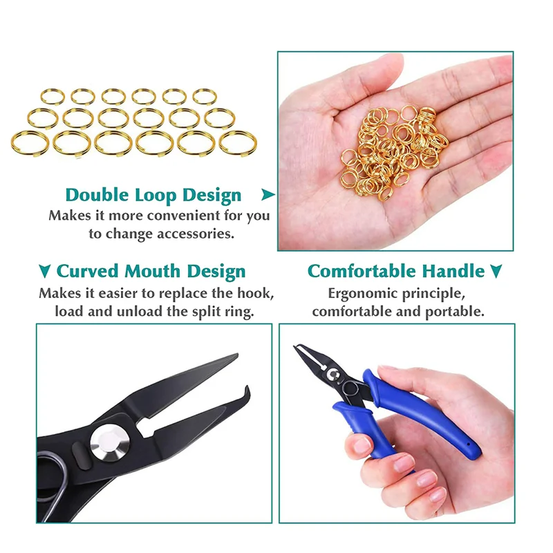 ABQR 690 pièces bricolage pince à anneau fendu Double fermé anneaux de saut artisanat boucles de saut ouvreur pour bijoux colliers et Bracelets