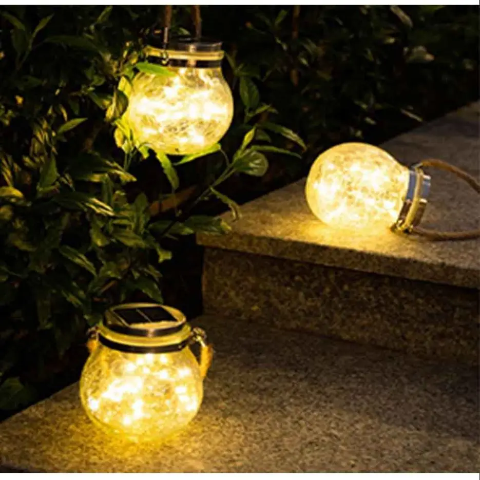 Lámpara Solar de 30 LEDs para decoración de Navidad, Bola de grietas, tarro de cristal, luz de deseos para jardín al aire libre, árbol, sin barco de cristal