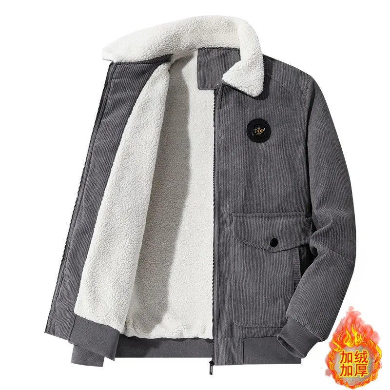 Corduroy jacket men\'s autumn and winter clothing plush thickened jacket jacket jacket