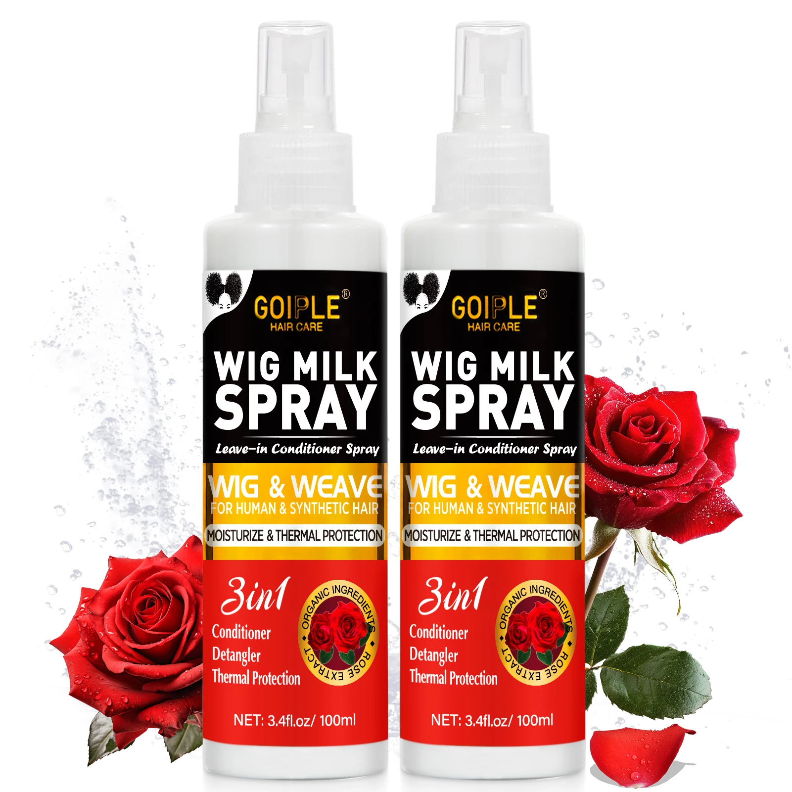 Spray 3 en 1 para proteger del calor y desenredar las pelucas, acondicionador sin enjuague para cabello humano y sintético, máxima protección térmica para peinar, revitalización instantánea para pelucas y extensiones, control del encrespamiento con calidad de salón para una belleza sin esfuerzo, 100 ml, listo para viajar (2 unidades)