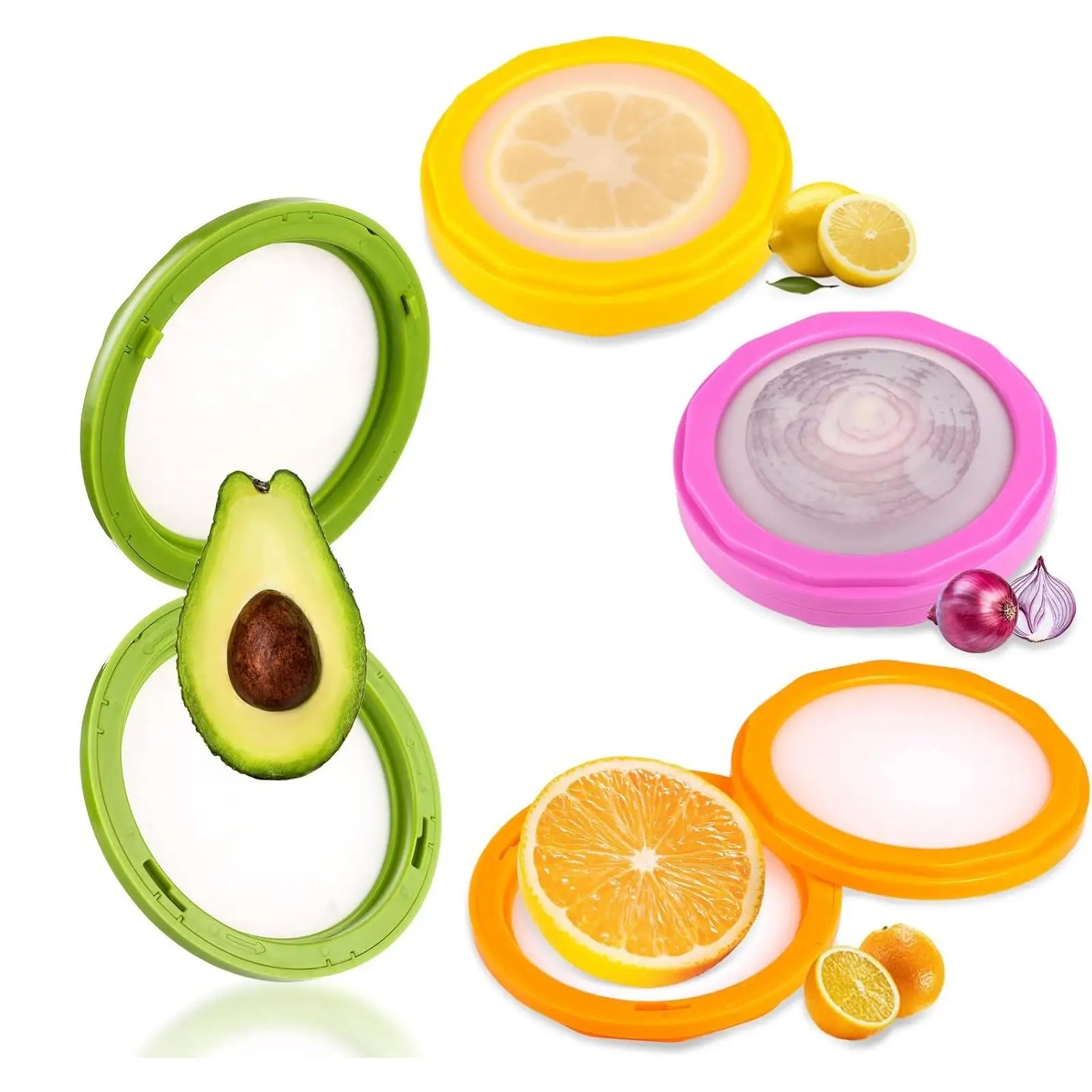 Avocado Saver 4-Piece Reusable Leak-Proof Onion Keeper Fruit Storage Containers for Home Refrigerator Food Vegetables Tomato