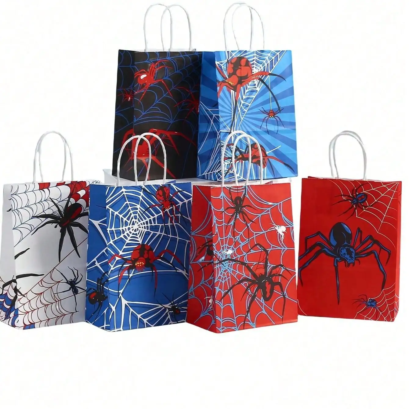 

6pcs Spider-Man paper tote bags gift bags, suitable for festivals, parties, and other occasions, ideal for candy bags