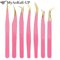1pc Stainless Steel Eyelash Tweezers Eyebrow Clip Anti-static Non-slip Texture Pink Eye Brow Tweezers Lash Extension Makeup Tool