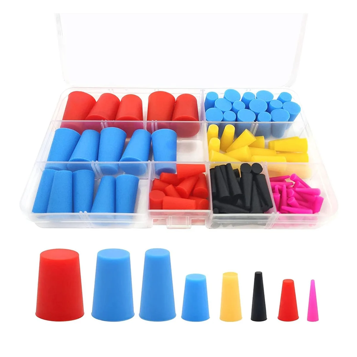 120Pcs Silicone Rubber Tapered Plugs, High Temp Resistant Silicone Rubber 8 Sizes From 1/16 to 5/8Inch for Hole Plugs