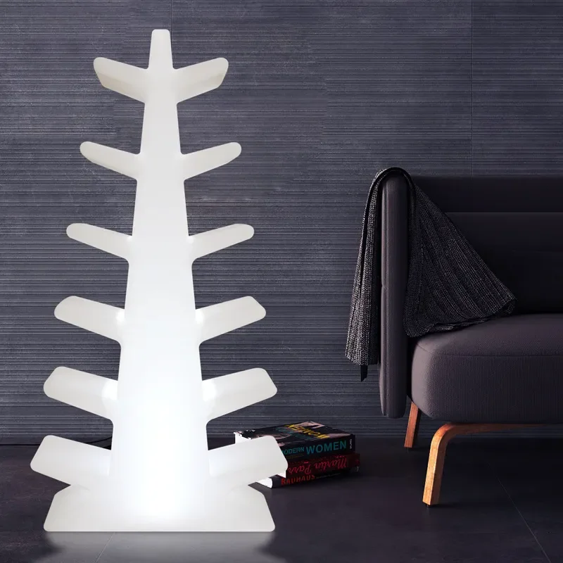 LED Light Up Christmas Tree Shape Bookshelf 4 Tier Vertical Floor Storage Shelf Creative Home Decor Ornament for Living Room