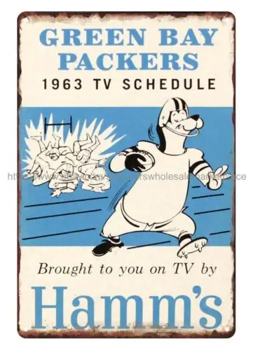 signs 1963 football  Hamm's Pocket Schedule metal tin sign