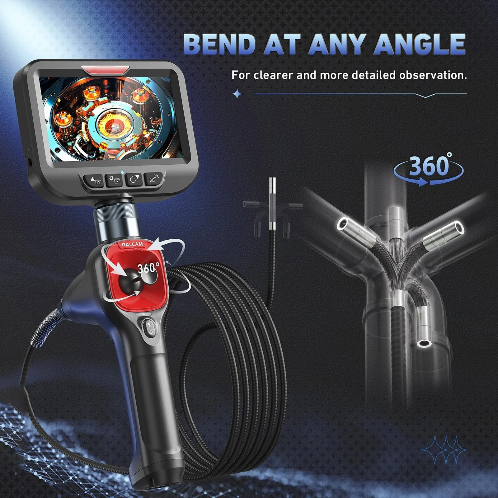 Imagem -02 - Câmera de Inspeção Automotiva 360 ° Joystick Articulating Borescope Led para Wall Engine mm Ways Ips 43