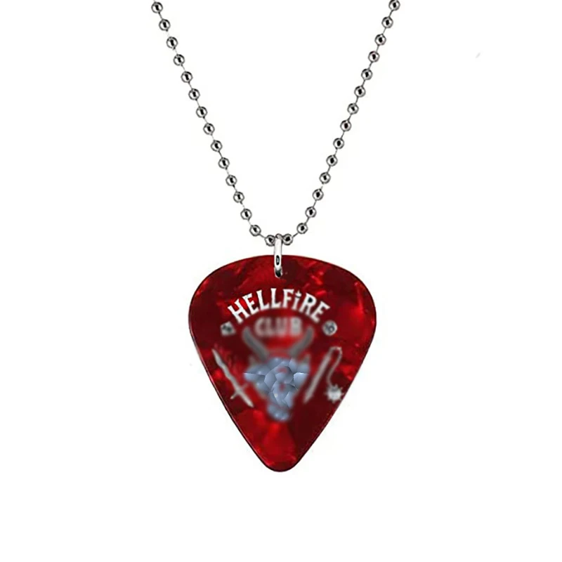 Hellfire Club Eddie Munson Guitar Pick Pendant Necklace Stranger Things Punk Women Men Red Necklaces Jewelry Acessories Gifts