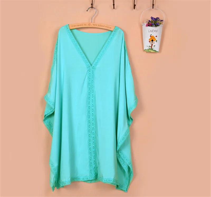 غطاء بكيني بأكمام طويلة من الدانتيل باللون الأبيض والأخضر للصيف 2023 ملابس سباحة نسائية مثيرة فضفاضة بأكمام تشبه جناح الخفّاش بدلة سباحة لتغطية الشاطئ