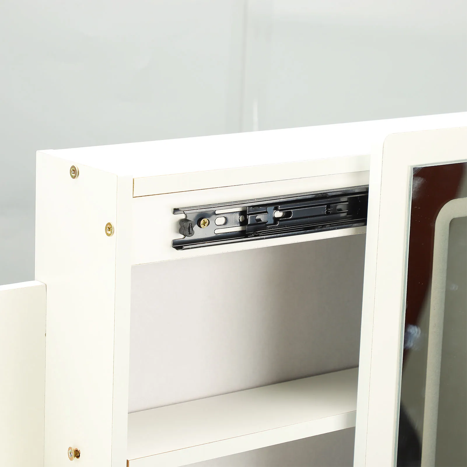 Dressing Table Modern Multi Functional Lighted Mirror Vanity Desk with Drawers Shelves Padded Stool for Bedroom Vanity Table