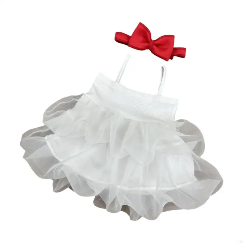 فستان H55B لحديثي الولادة مصنوع من البوليستر الناعم مع دعامة ربطة شعر على شكل فيونكة للاستوديو