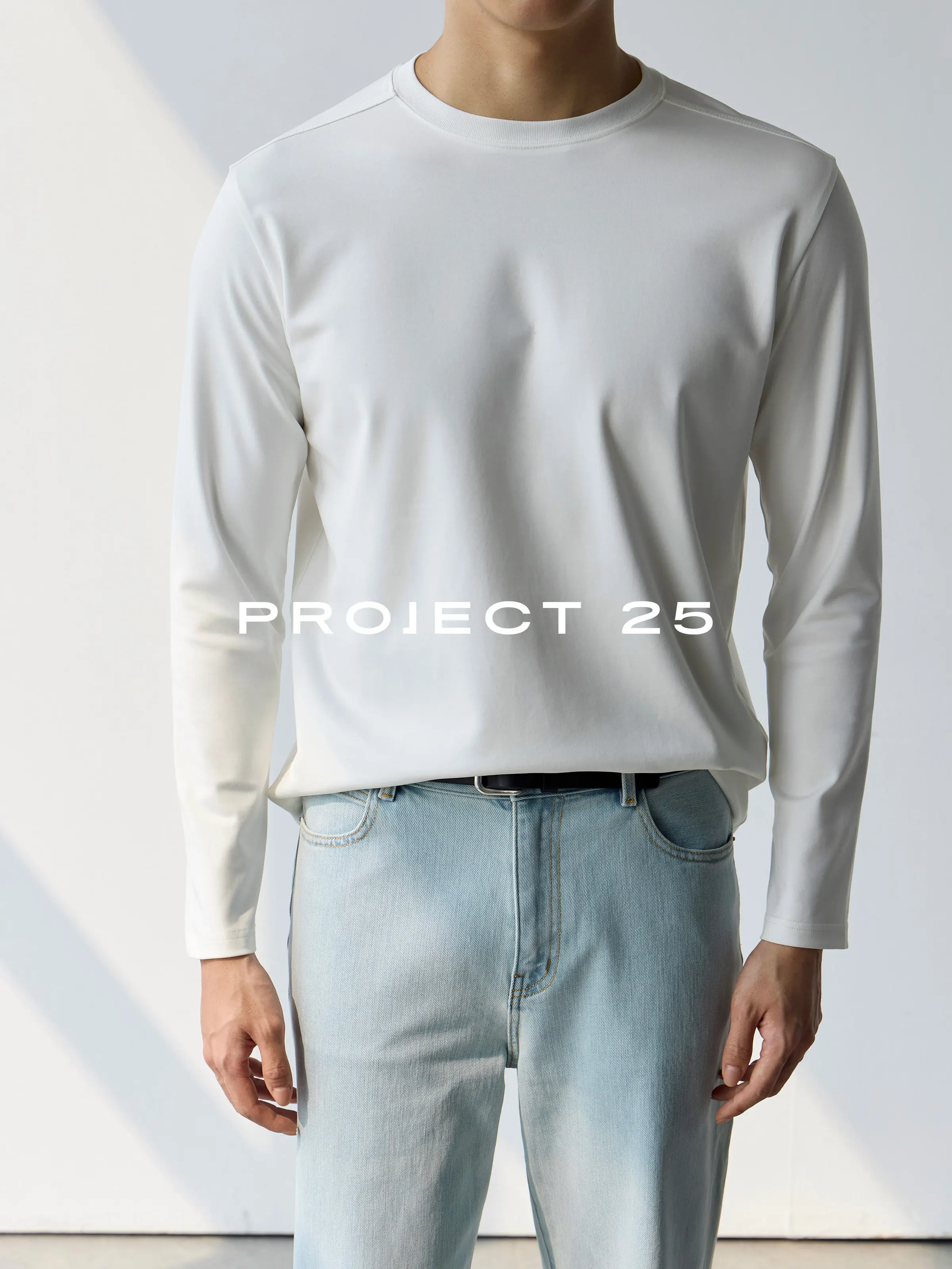 PROJECT 25 Men Long Sleeve T Shirt American Supima Cotton Smooth Slim Fit Basic Commute Bottoming Essential Tee For Men