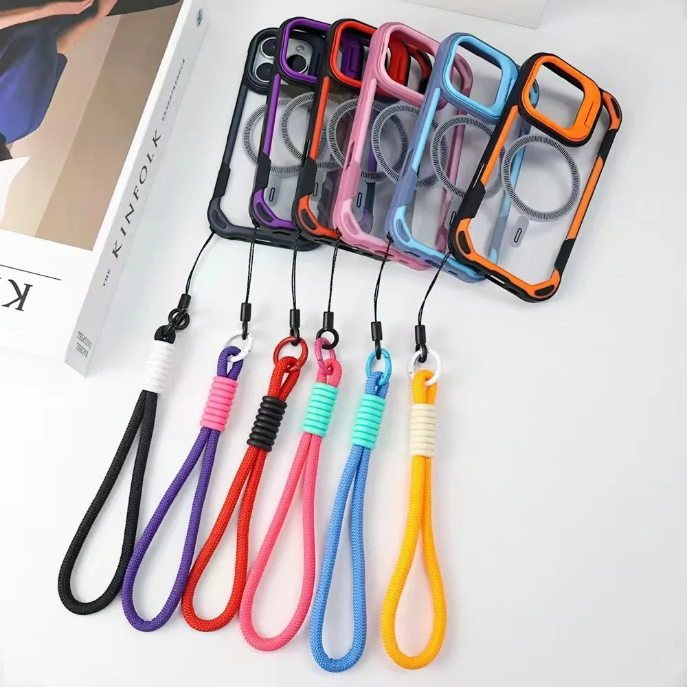

Fashion Solid Color Phone Cover for iPhone 14 15 Plus 16 Pro Max with Detachable Wrist Strap