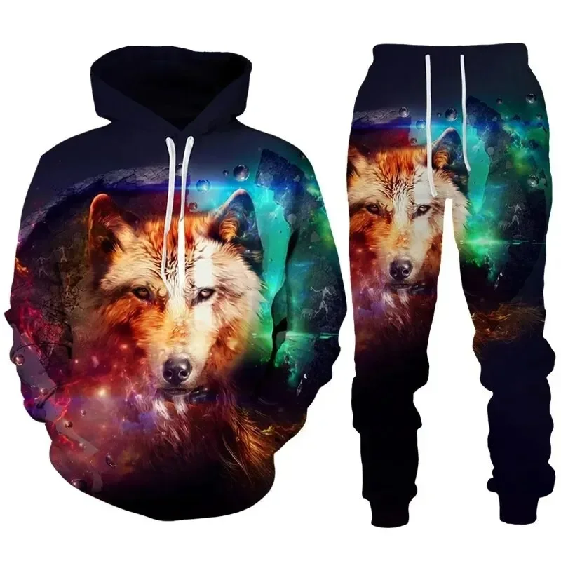 Fashion 2 Piece Suits New Wolf Totem Tattoo 3D Printed Hoodie Pants Suit Male Casual Men Women Tracksuit Sets Men's Clothing