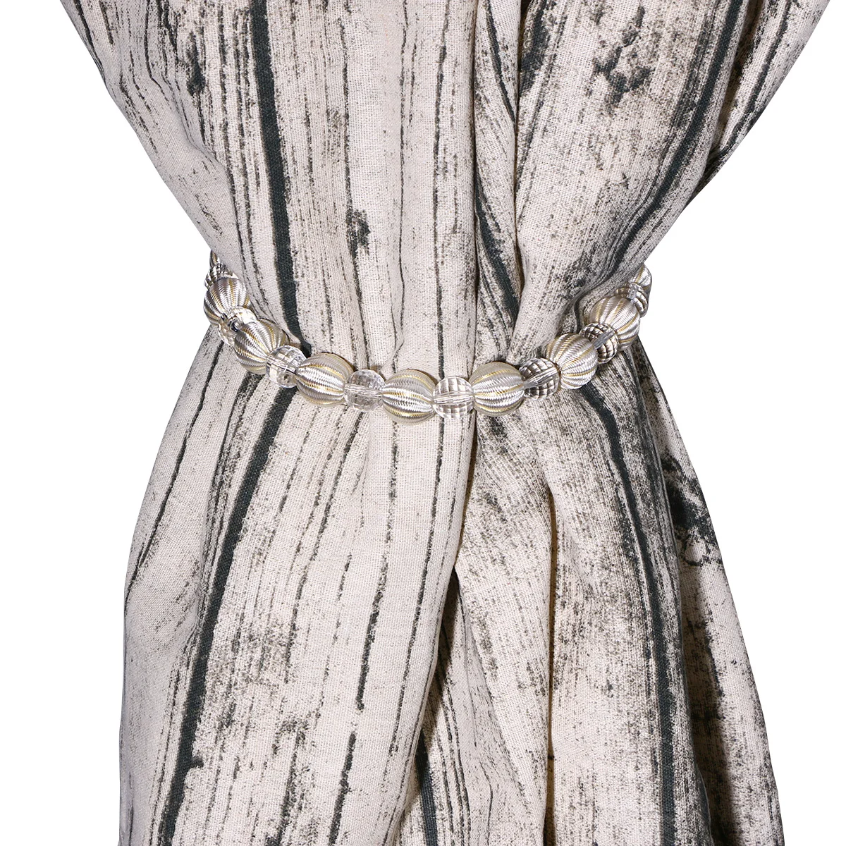 2 Stück Vorhang-Raffhalter, silberfarben, weiß, Acryl, Perlen-Drapierung, 70,5 cm lang, für Fensterdekoration, verstärkte Kordel, keine Werkzeuge erforderlich