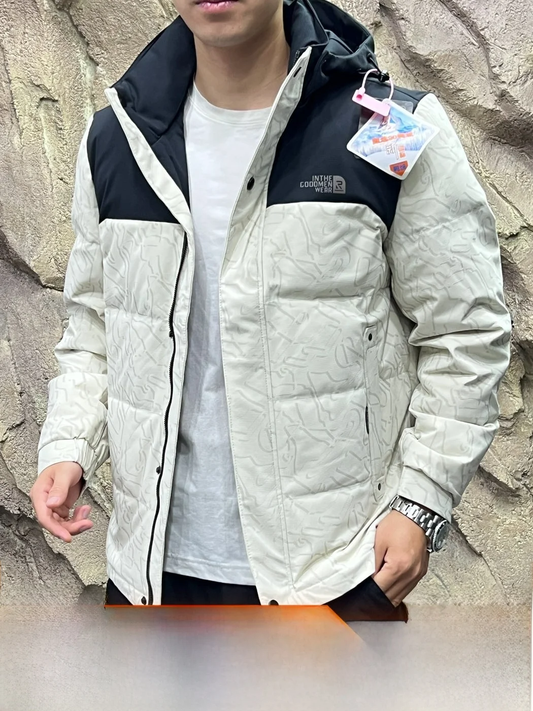 Men's Graphene Heat Reflection down Jacket Hooded Quilted Color Block Windproof Waterproof Duck down Warm Winter Coat