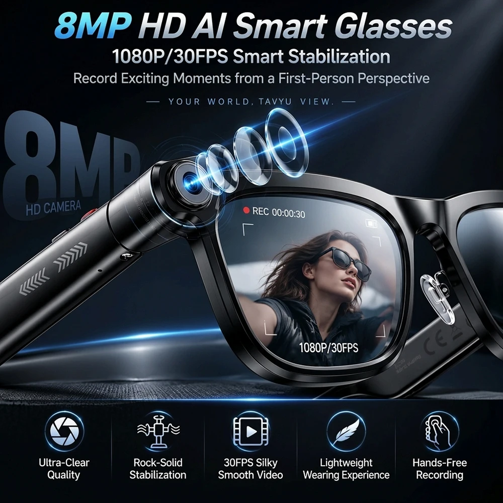 2026 New AI Smart Glasses 160+Language Translation 800W HD Pixel Camera Video Music Player Call ChatGPT Assistant Men Sunglasses
