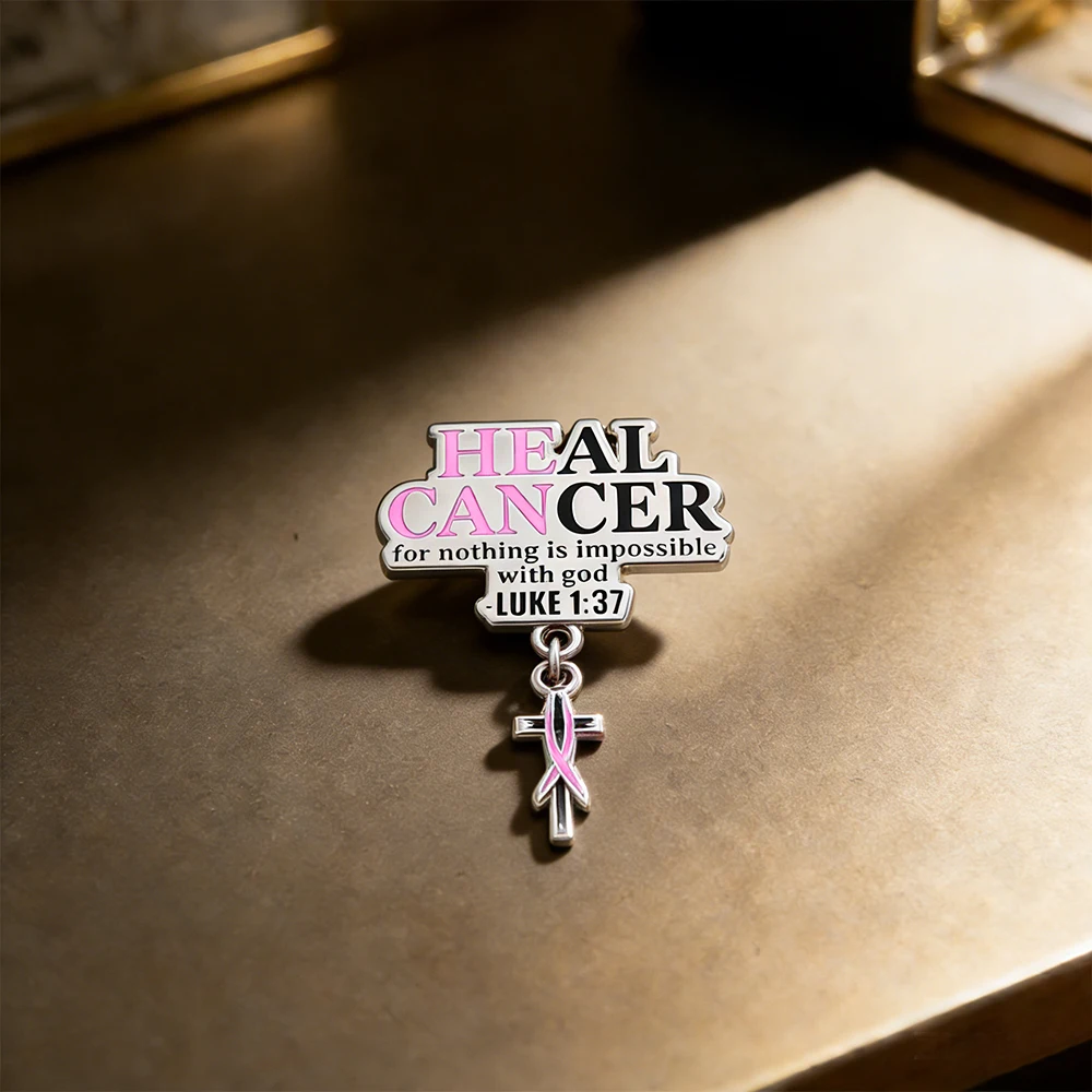 Breast Cancer Awareness Pink Ribbon Brooch Christian Faith Scripture Badge Public Welfare Activities Logo Lapel Pin Collect Gift