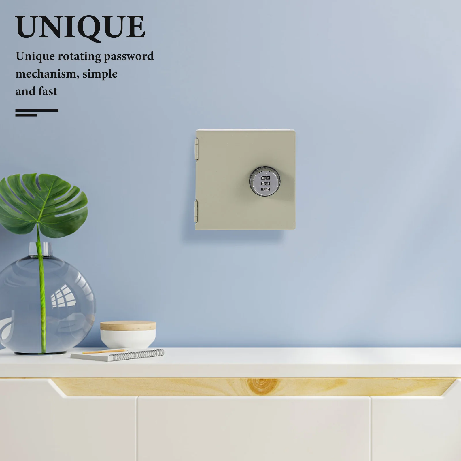 صندوق قفل بكلمة مرور من الفولاذ المقاوم للصدأ عالي التحمل ومقاوم للعوامل الجوية وحماية المخرج الكهربائي باللون البيج ورمز دوار آمن