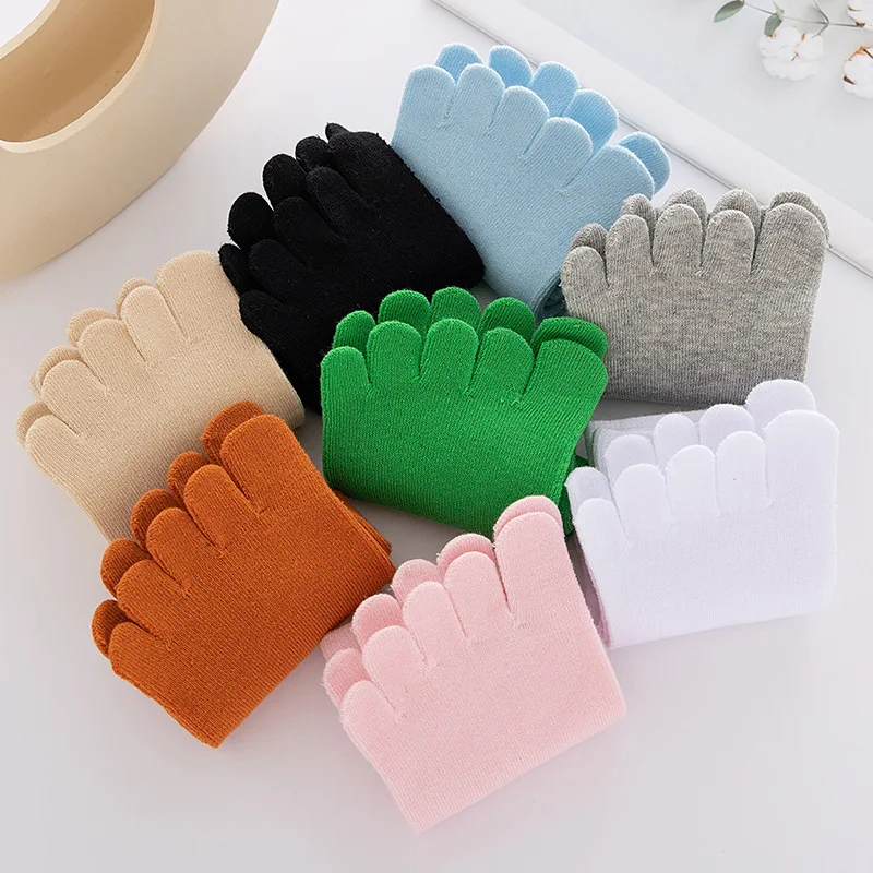 

5 Pairs Solid Simple Casual Cotton Toe Socks Candy Color Women Short Pink Green Blue Orange Black White 5 Finger Socks with Heel