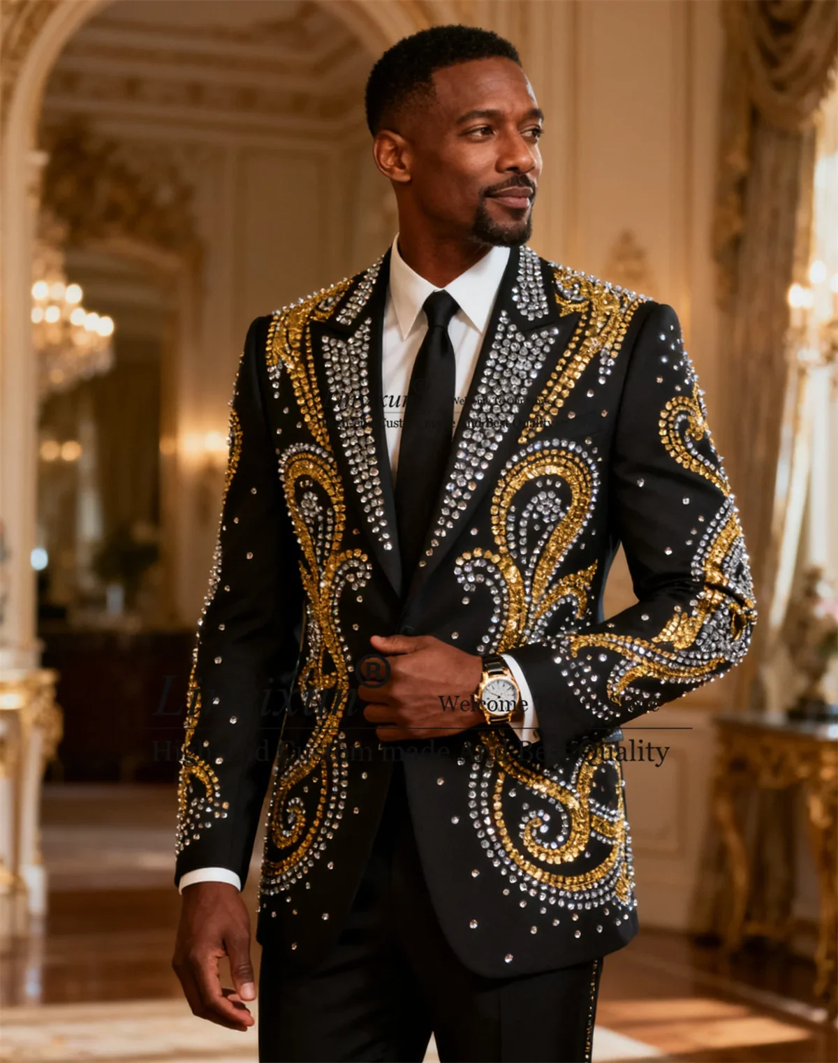 

High End Diamond Rhinestones Men Suits Slim Fit Wedding Party Ternos Completo Customized 2 Pieces Sets Groom Male Prom Blazers