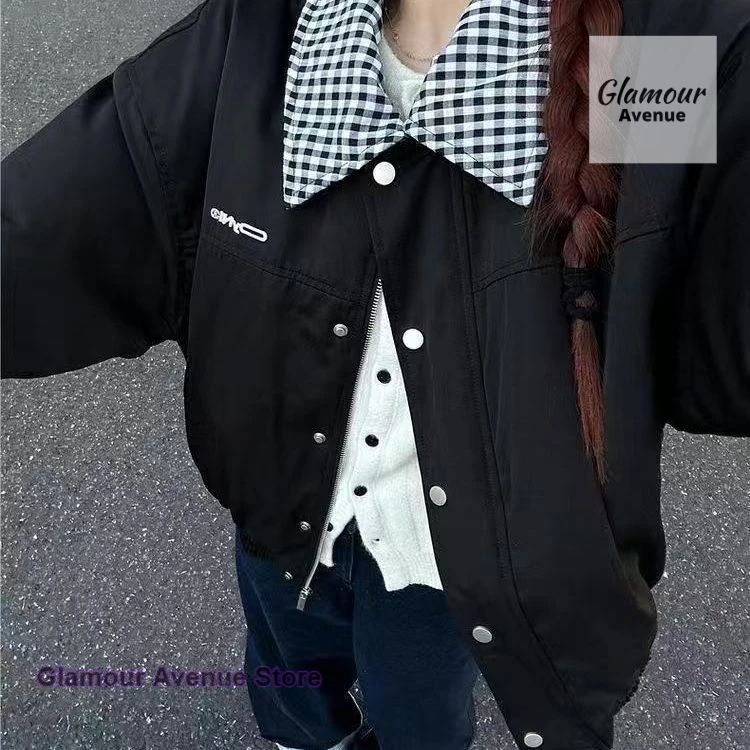 미국 복고풍 스티치 코튼 재킷 여성 가을 겨울 신상 패션 디자인 루즈핏 캐주얼 재킷 야구 유니폼