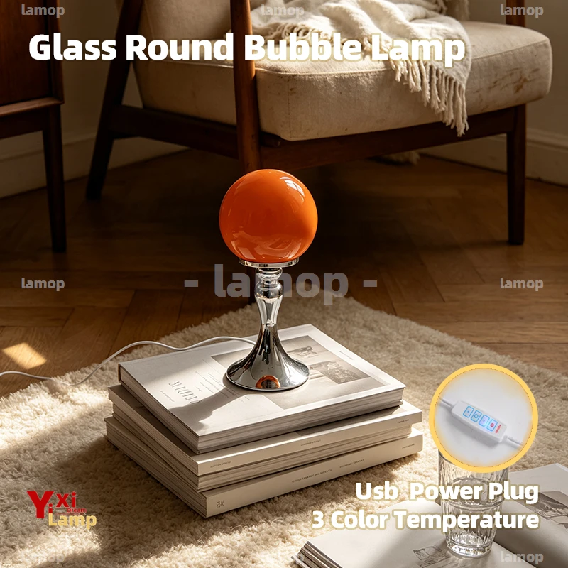 Murano Glass Round Globe Table Lamp Adjustable Light Mode Cream Style Lamp For Leisure Desk Bedroom Space Layout Decor