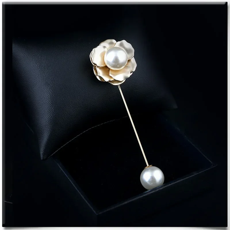 Fashion New Sweater Lapel Pins and Brooches Rose Flower Corsage Camellia Long Needle Pin Women Shawl Scraf Buckle Accessories