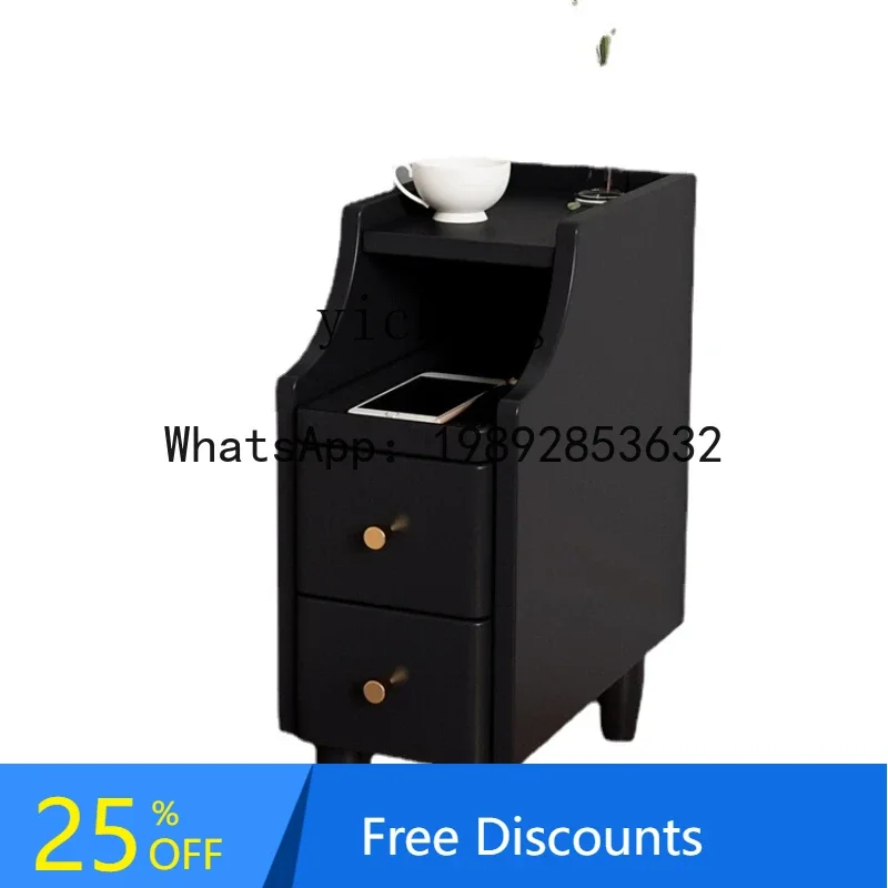 LYY Solid Wood Bedside Cabinet Simple Black Ultra Narrow Sandwich Cabinet Bedside Storage Cabinet Mini