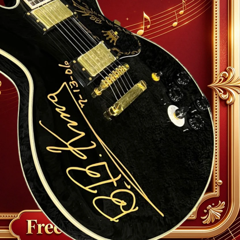 Free Shipping 335 Semi Hollow Electric Guitar Black Gloss Gold Signature Painting HH Pickups Birthday Jazz Rock Rehearsal