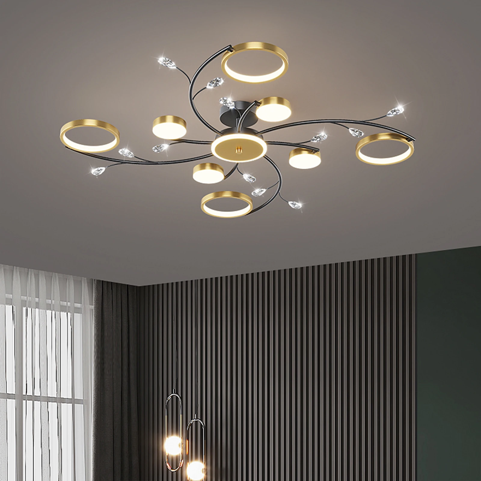Creative Ceiling Light Fixture 6/8/10 Lights Pendant Light Gold Black Led Ceiling Chandelier Dimming Remote Living Bedroom Lamp