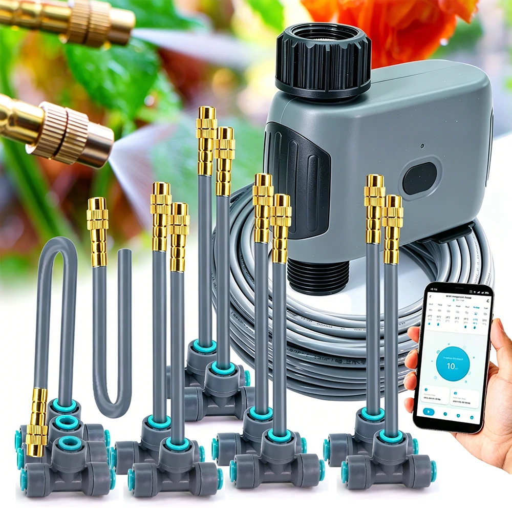 2.4GHz Wifi Timer Misting Cooling Smarts Watering Kit for Garden Patio Lawn Automatic Irrigation System 20cm Sprinkler Fogging