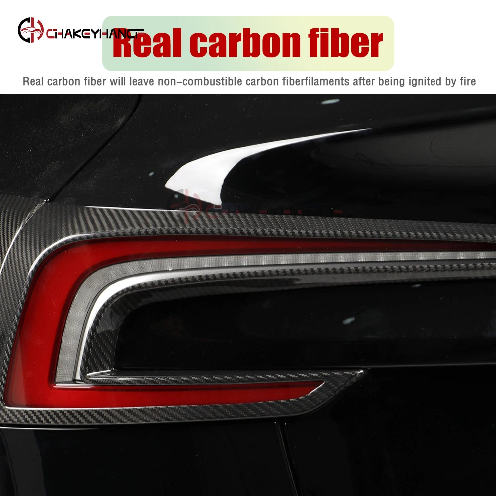 ألياف الكربون الحقيقية الخلفية سيارة الضوء الخلفي غطاء إطاري ملصقات الكسوة اكسسوارات السيارات الخارجية ل 2024 تسلا نموذج جديد 3 هايلاند #3