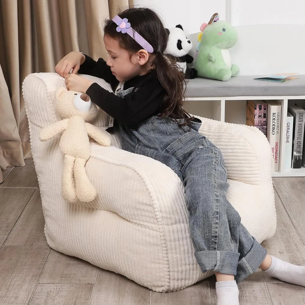 Kids 'Bean Bag Chair com um urso de pelúcia, confortável cadeira da criança para meninos e meninas, bege, adequado para sala de jogos infantis