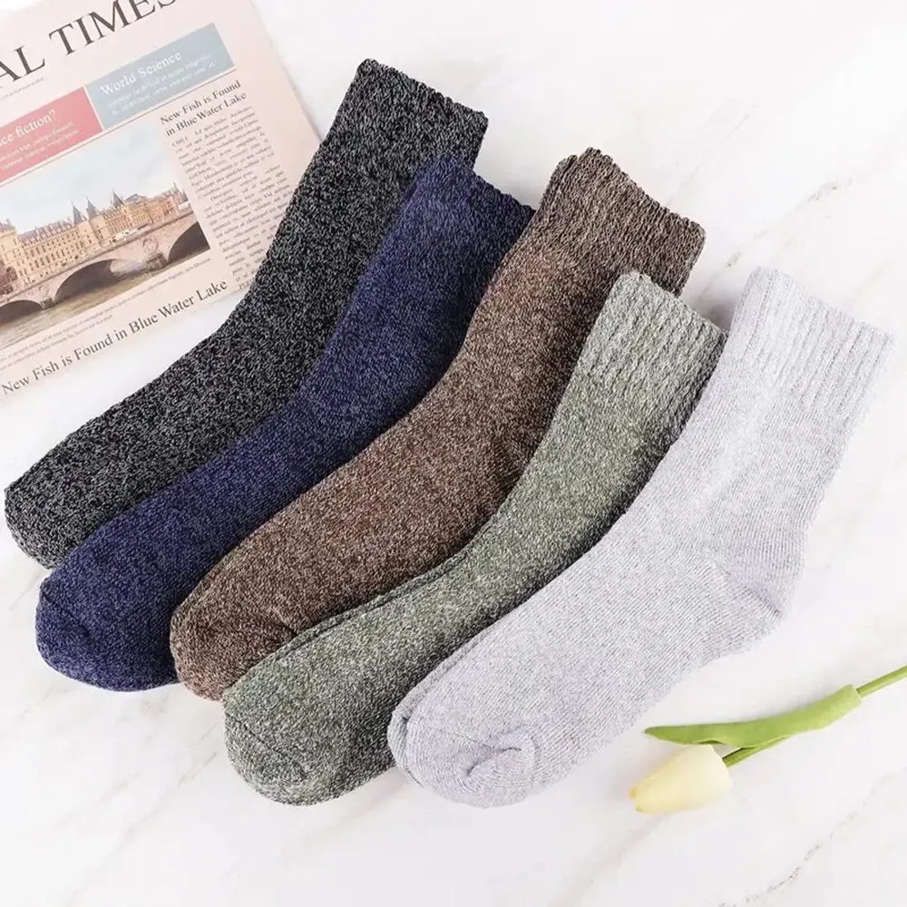 5 Pairs Autumn Winter Men Thicken Wool Socks Women Towel Keep Warm Solid Color Socks Cold-resistant Soft Cashmere Short Socks