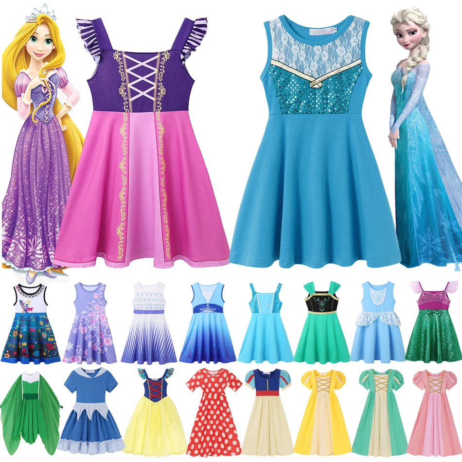 

Disney Frozen Elsa Anna Ariel Rapunzel Baby Girl Casual Princess Dresses Minnie Jasmine Cosplay Costumes Snow White Kid Vestidos