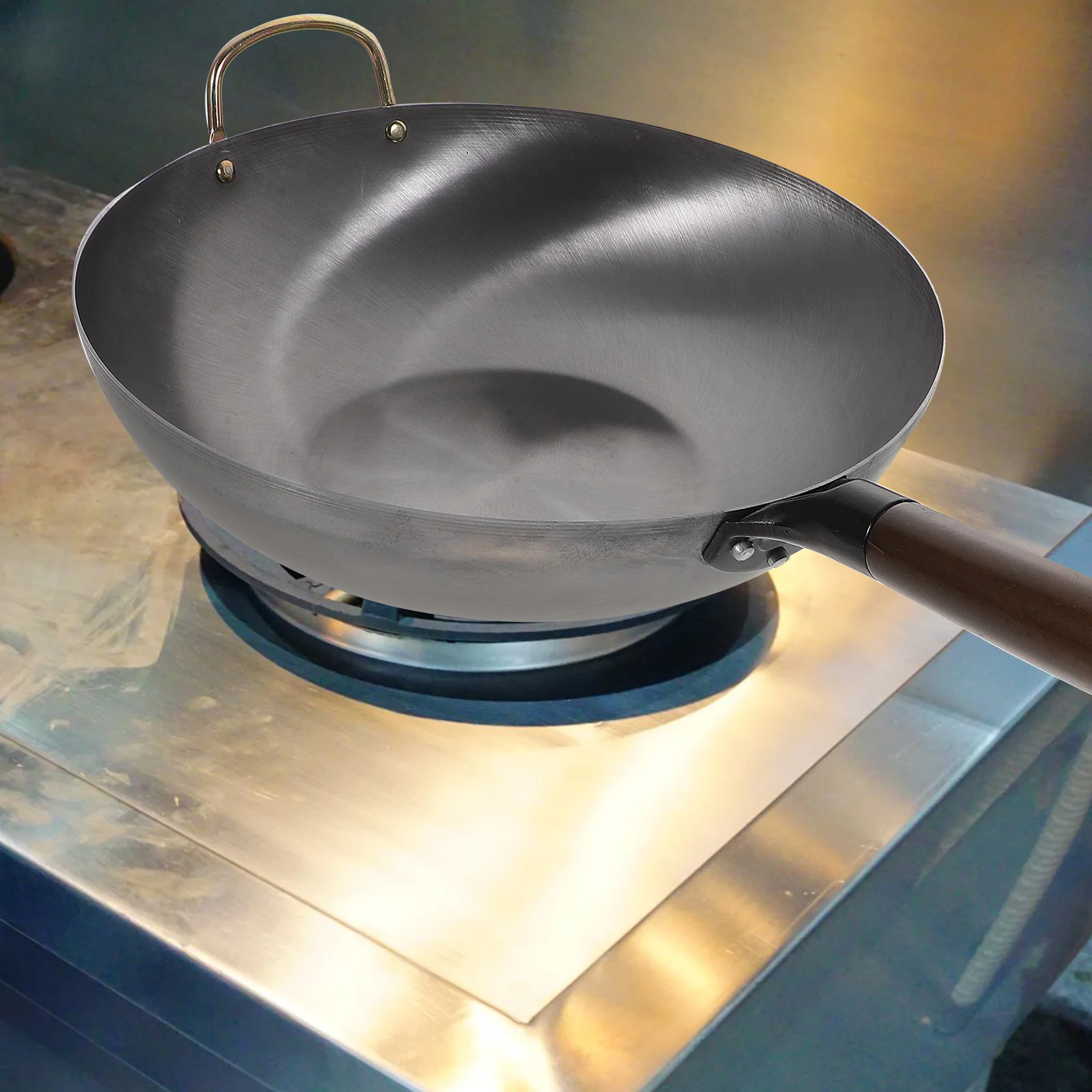

Pans Wood H Cooking Flat Cooking Griddle Kitchen Supply Chinese Frying Pan Wok Pan With Wood H Wok