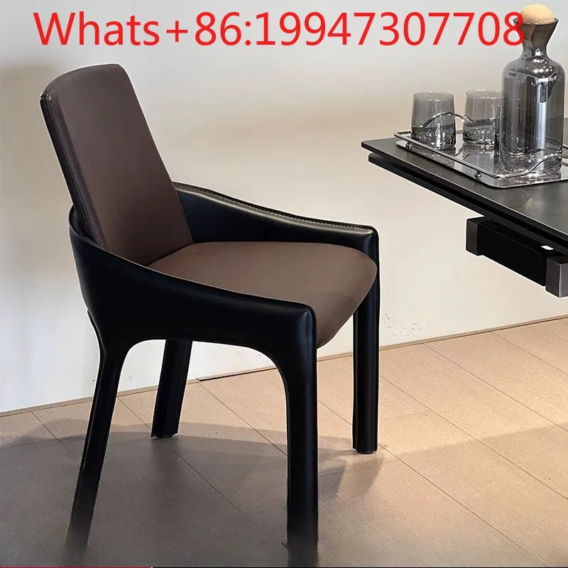 

Nordic Thickened Saddle Leather Dining Chair Light Luxury Hotel Model Room Household Designer Negotiates Leather,Chair and Chair