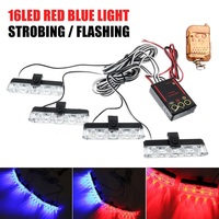 4 in 1 Red Blue Emergency Strobe Lights Police Light 12V with Wireless Remote Control Flash Grille Lamp for Cars Truck Van SUV