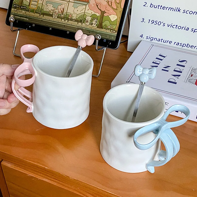 

Bow Mug 350ml Ceramic Coffee Mug with Bow Handle & Butterfly Spoon Elegant Bow Mug for Hot Chocolate, Coffee and Hot Drinks 12oz