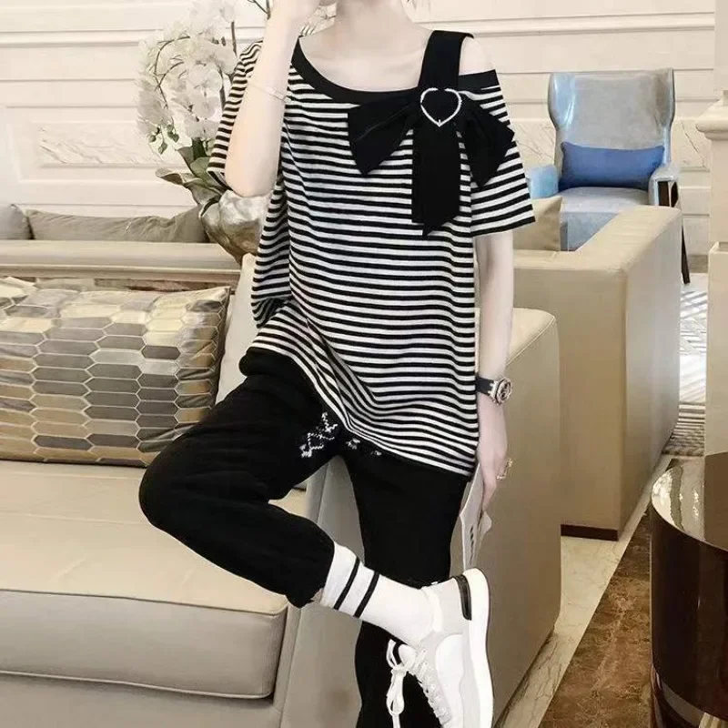 Tops Woman Short Sleeve Sexy Baggy Coquette Clothes Graphic Striped T Shirt For Women Korean Fashion Clearance Tee Wholesale