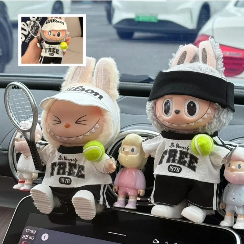 

15 17cm For Labubu Doll Badminton Tennis Sports Flat Hat Pants Clothes Sweater Pleated Outfit Clothing Gift Dollhouse Accessorie