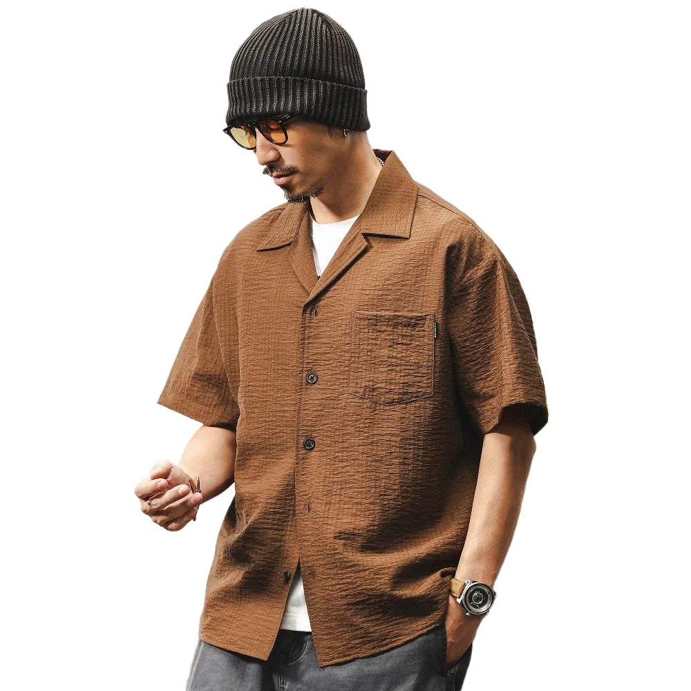 

Летняя мужская рубашка с легким кубинским воротником, свободные повседневные рубашки-карго больших размеров с короткими рукавами, уличная одежда Cityboy, рубашки, блузки