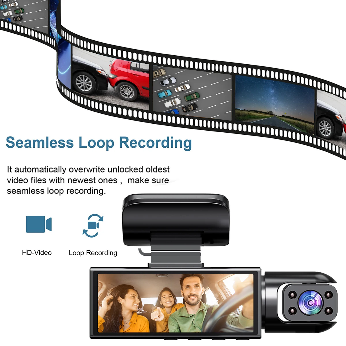 1080P Dashcam für Auto mit 2/3 Linsenoptionen, Vorder- und Rückfahrkamera sowie Innenraumüberwachung und Fahrrekorder – Detail 11
