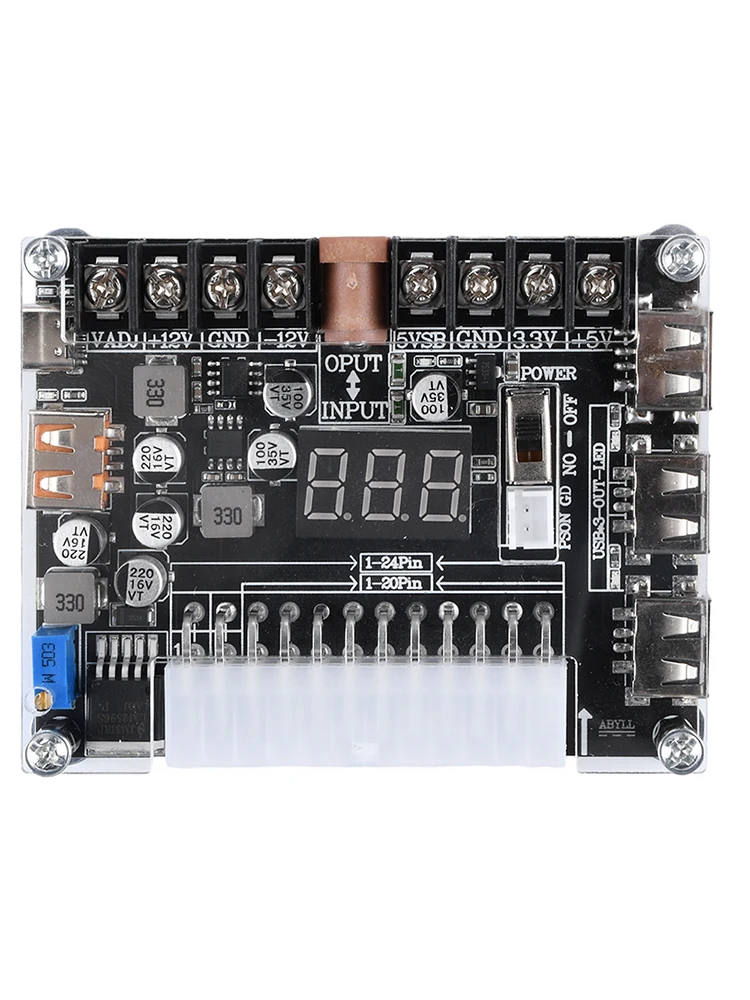 Carte adaptateur d'alimentation ATX 20/24 broches, Module d'alimentation à tension réglable adapté aux téléphones mobiles, tablettes, haut-parleurs, banques d'alimentation, etc.